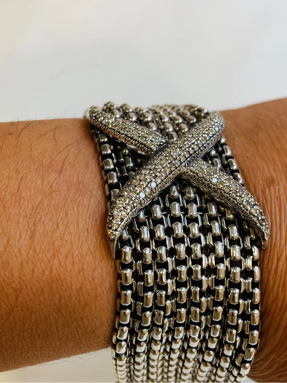 David Yurman Sterling Silver And Diamond Eight Row X Bracelet - Picture 4 of 12